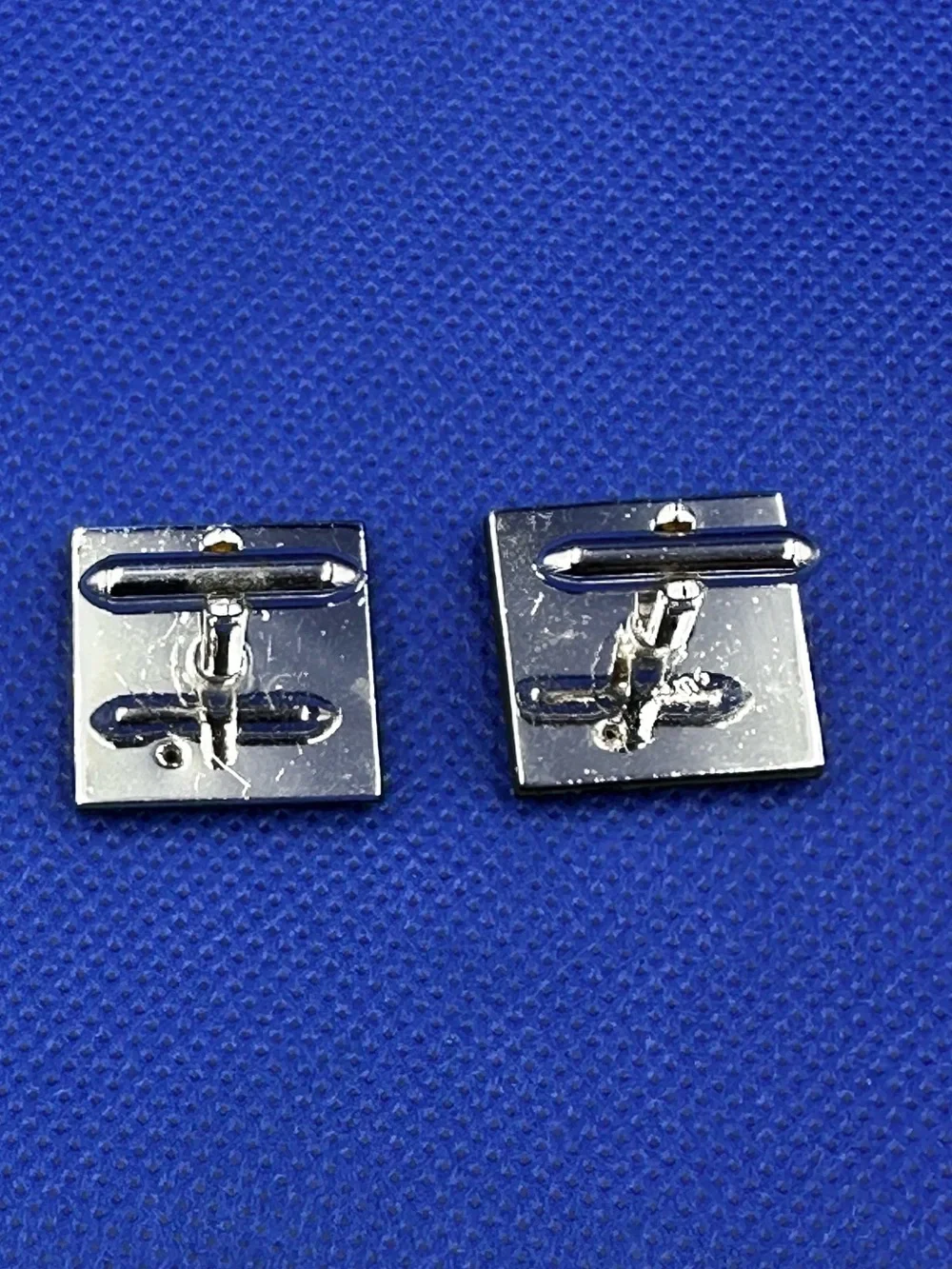 Swank Brushed Silvertone with Black Stars Cutout Square Cufflinks